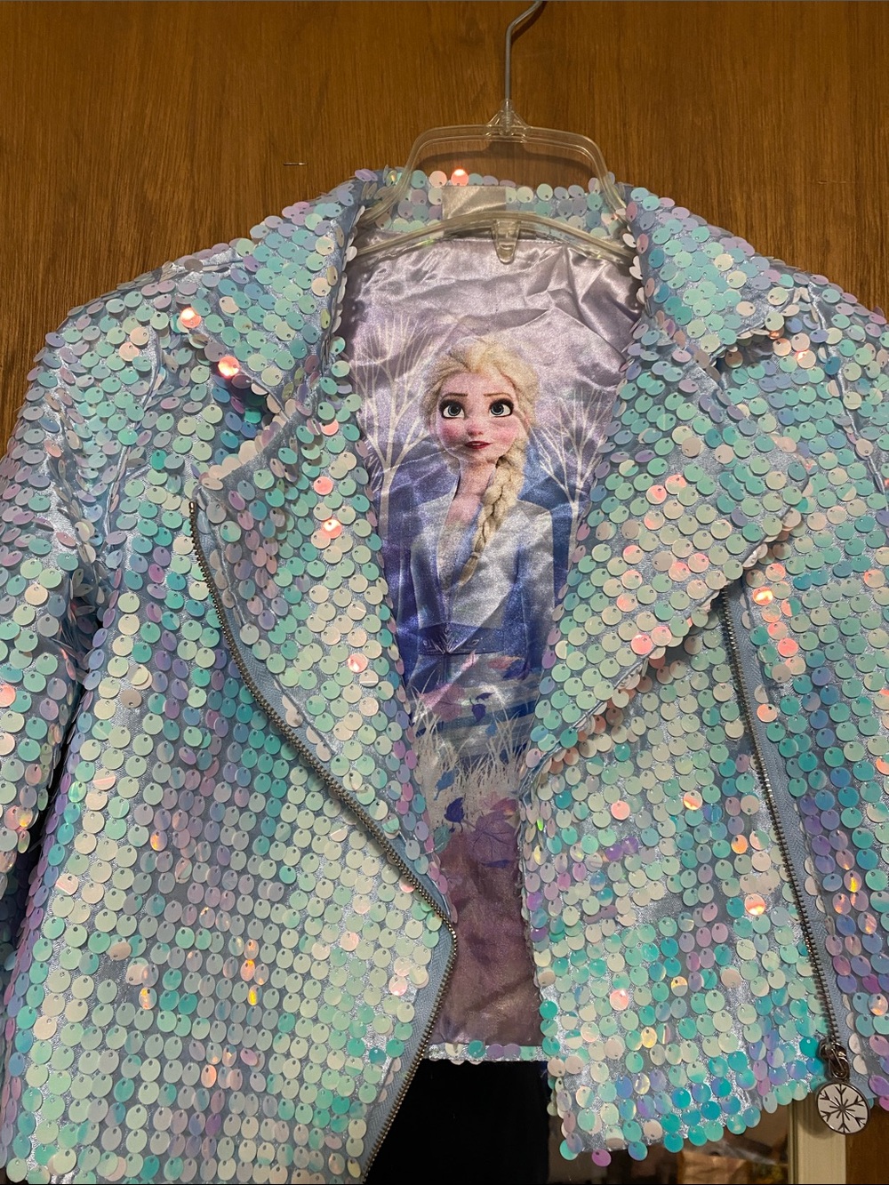 Girls' Iridescent Sequin Elsa-Inspired Jacket – Light Aqua Lilac